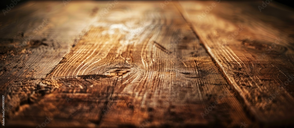 Poster macro shot of a vintage style rustic wooden table with detailed grain texture providing a blank canv