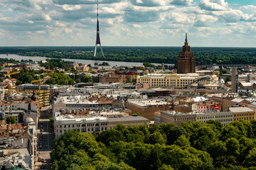 Early summer vacation in Riga, Latvia. Beautiful architecture, panoramic view