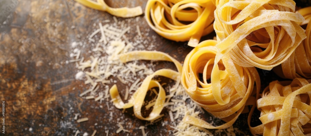 Poster italian style pasta dishes like fettuccine tagliatelle and macaroni with cheese can make for a delec