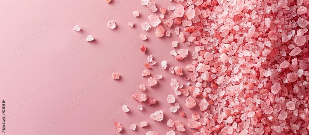 Poster Pink salt scattered in a background with copy space image