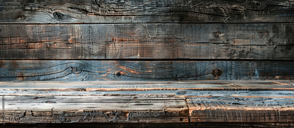 Poster product display template featuring a weathered table top set against a rustic wooden background idea