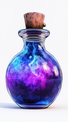 A colorful potion in a glass bottle, featuring swirling hues of purple and blue, perfect for fantasy-themed art and designs.