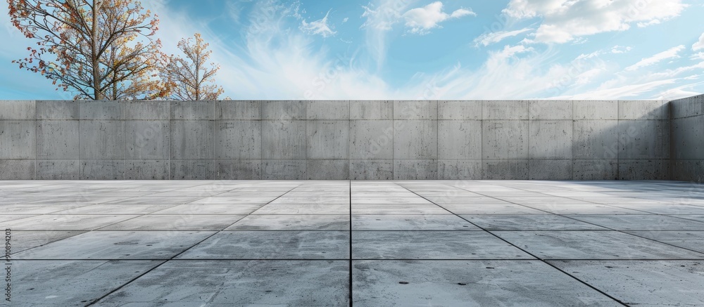 Fototapete an urban landscape with a large empty concrete square floor for a copy space image