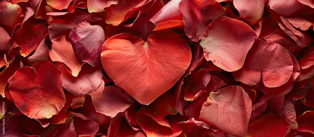 Poster a heart shaped design crafted from rose petals creating a message ready copy space image