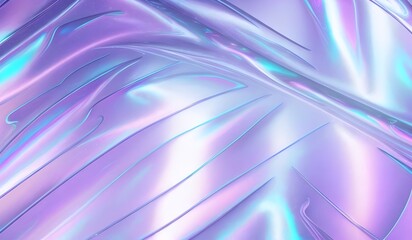Naklejka premium Iridescent chrome wavy gradient cloth fabric abstract background, ultraviolet holographic foil texture, liquid surface, ripples, metallic reflection. 3d render illustration.