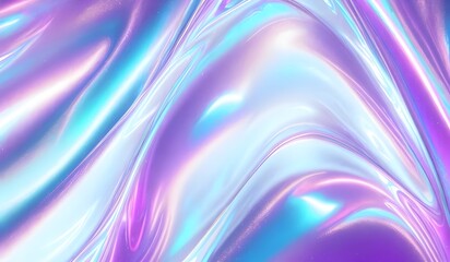 Obraz premium Iridescent chrome wavy gradient cloth fabric abstract background, ultraviolet holographic foil texture, liquid surface, ripples, metallic reflection. 3d render illustration. 