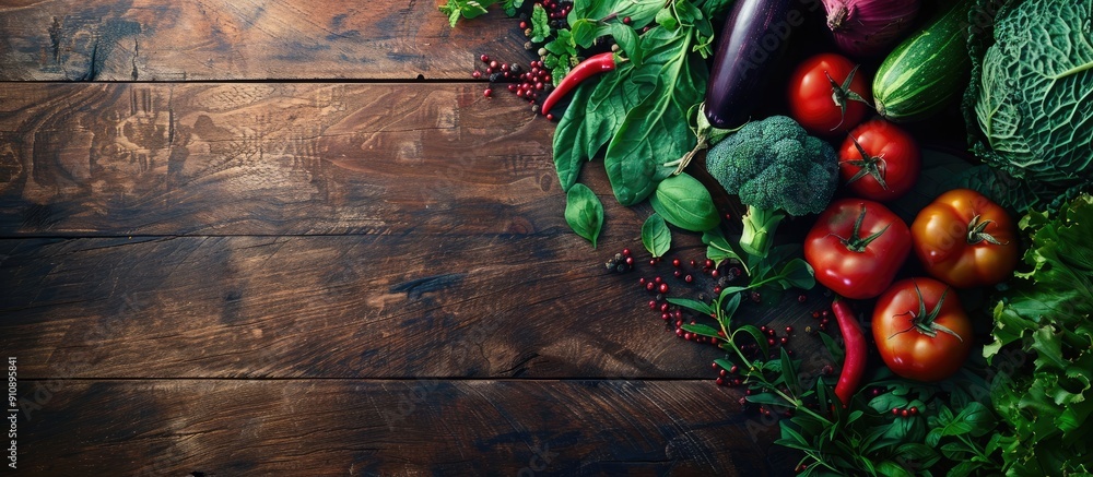Leinwandbilder healthy organic vegetables displayed on a wooden table creating an appealing copy space image