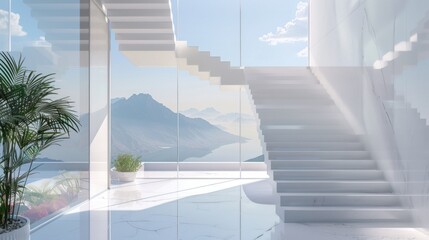 Modern Minimalist Staircase with Breathtaking Mountain View