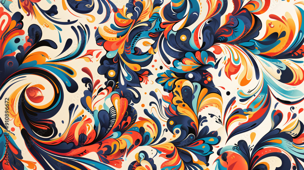 Fototapete detailed and colorful design showcasing a seamless pattern of fluid lines and natural forms