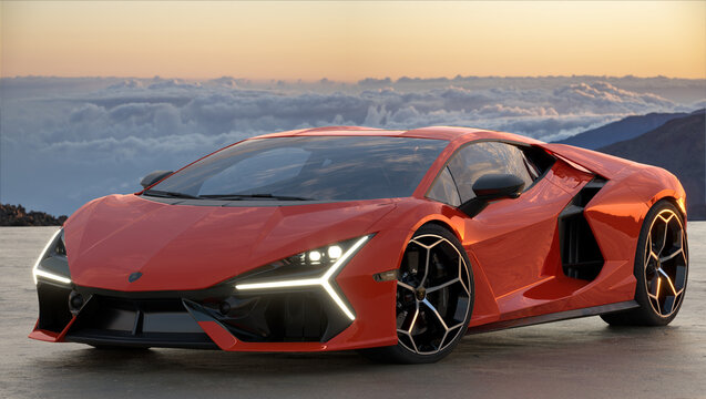 Lamborghini Revuelto Hybrid in parking lot above the clouds