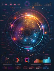 Fototapeta premium Radiant Data Analytics Infographic Dashboard with Dynamic Visualizations and Futuristic Tech Elements
