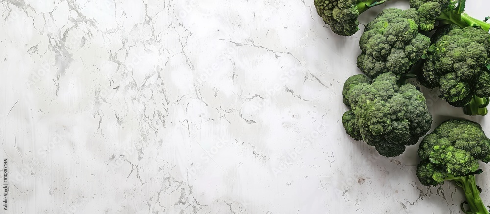 Aufkleber Fresh green broccoli in a flat lay arrangement on a light background with a designated area for additional text or images known as copy space image