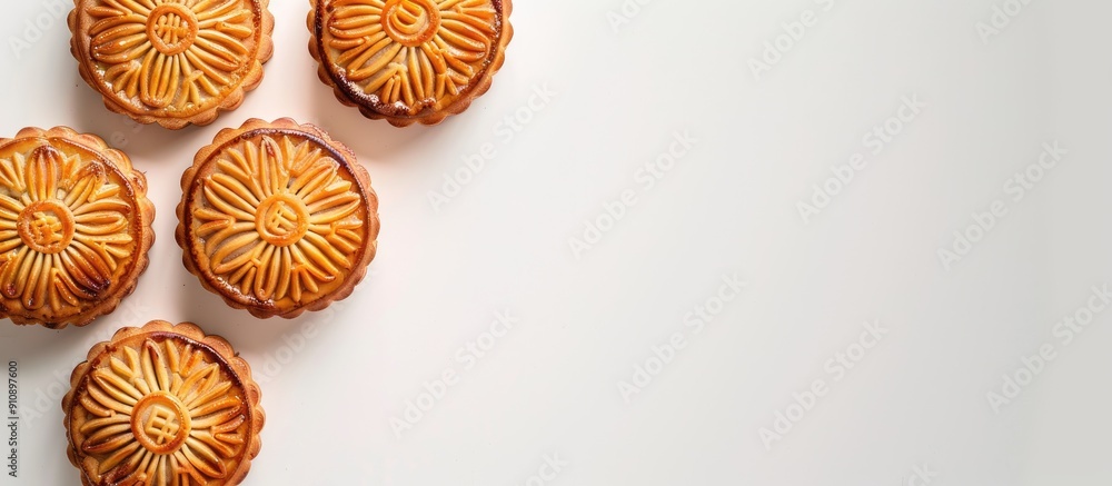 Poster Top view of a mooncake on a white background with copy space image