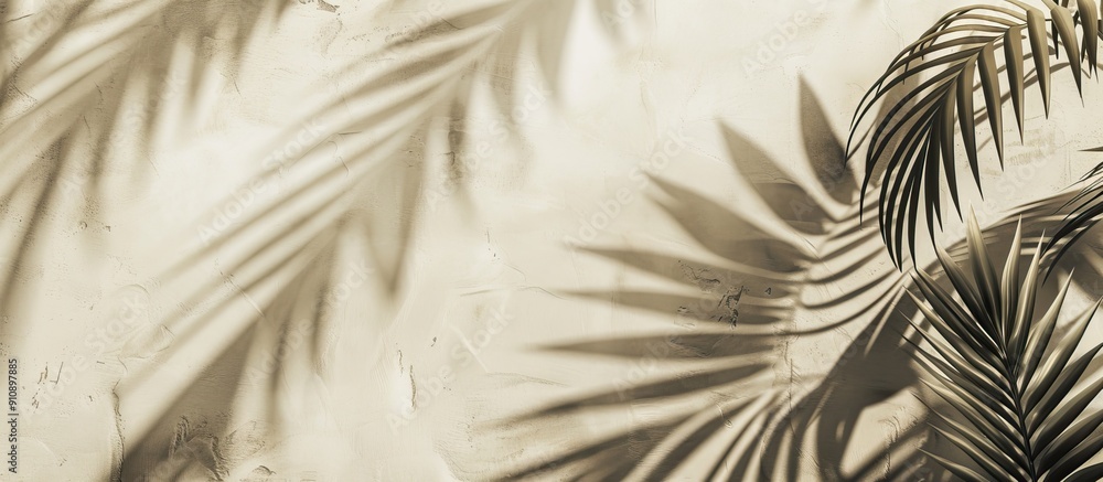 Aufkleber a monochrome summer themed mockup capturing sunlight and palm leaves on a beige background with ampl