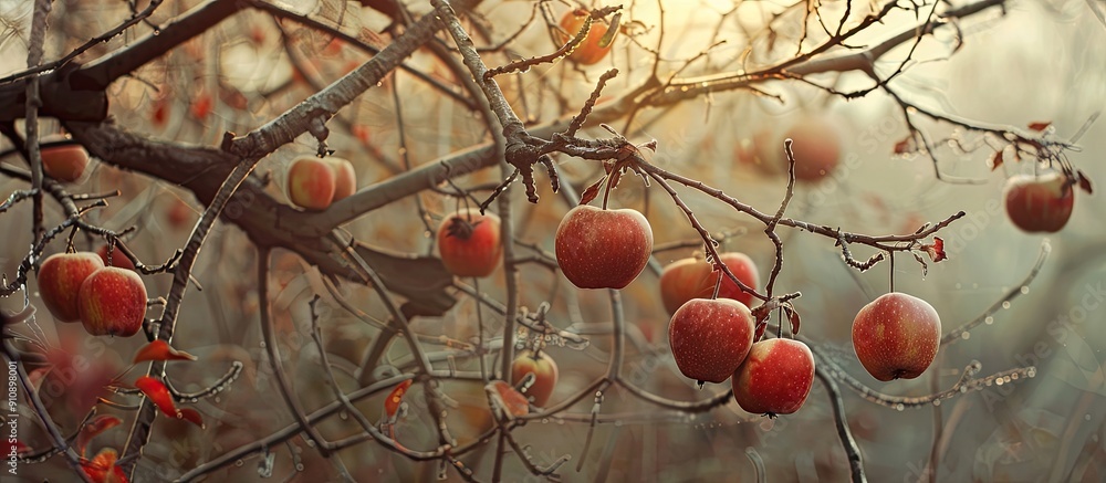 Poster Tree branches adorned with decaying apples providing a copy space image