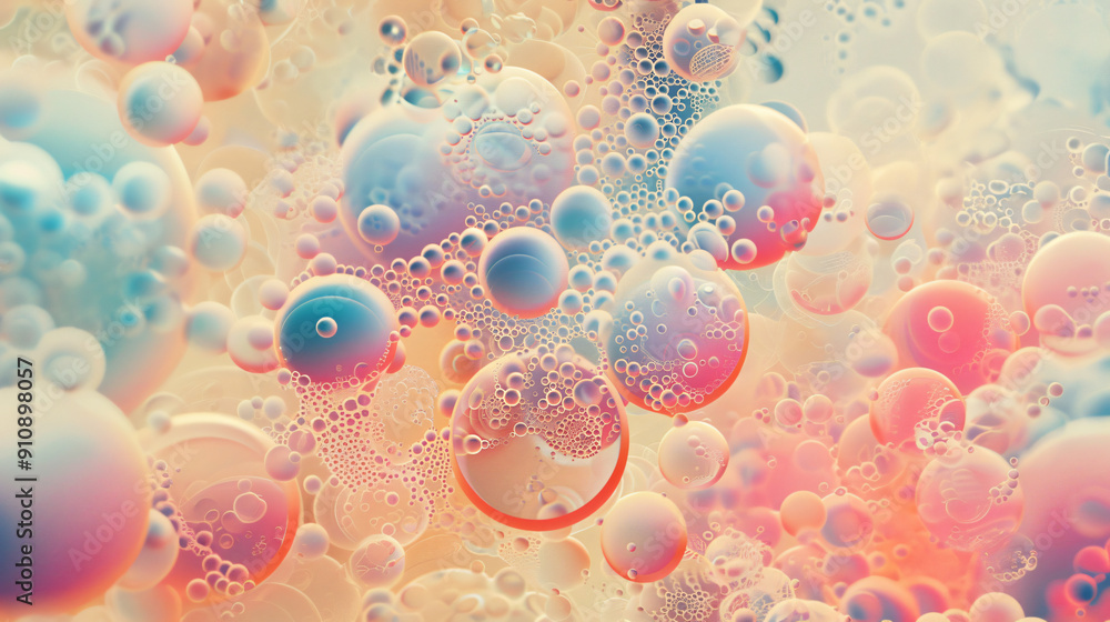 Poster Abstract image of colorful bubbles floating and creating a textured background