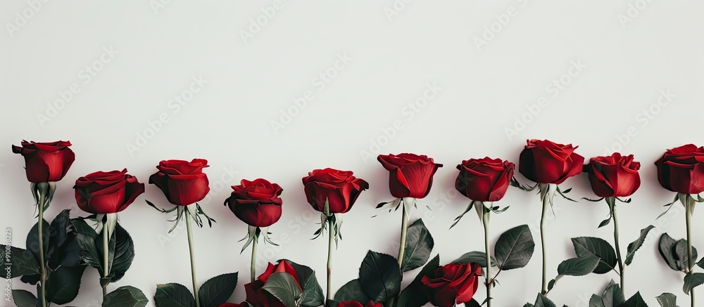 Aufkleber red roses displayed with a white backdrop providing empty room for text or design in the image. crea