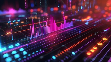 Fototapeta premium Vibrant Digital Infographic Data Visualization with Futuristic Neon Shapes and Lines
