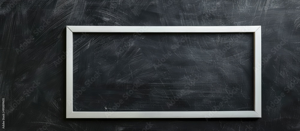 Leinwandbilder Long banner with a white rectangular frame on a textured blackboard background containing a copy space image
