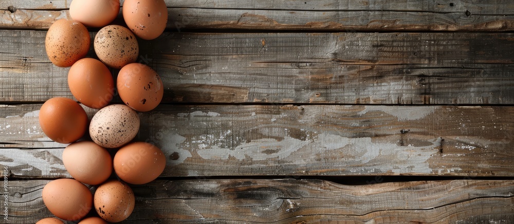 Aufkleber Eggs arranged on a rustic wooden surface creating a charming display with copy space image