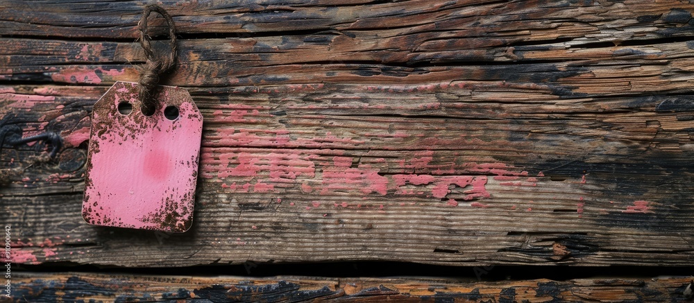 Leinwandbilder Vintage style name tag in pink on textured wood paper background with space for writing ideal for displaying text or graphics. Creative banner. Copyspace image