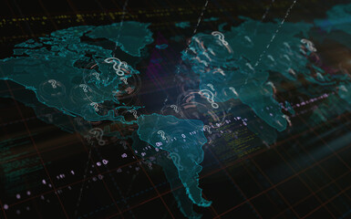 Question mark symbol on world map