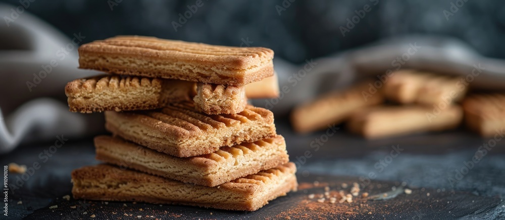 Poster italian savoiardi ladyfingers biscuits displayed against a dark concrete backdrop creating a sophist