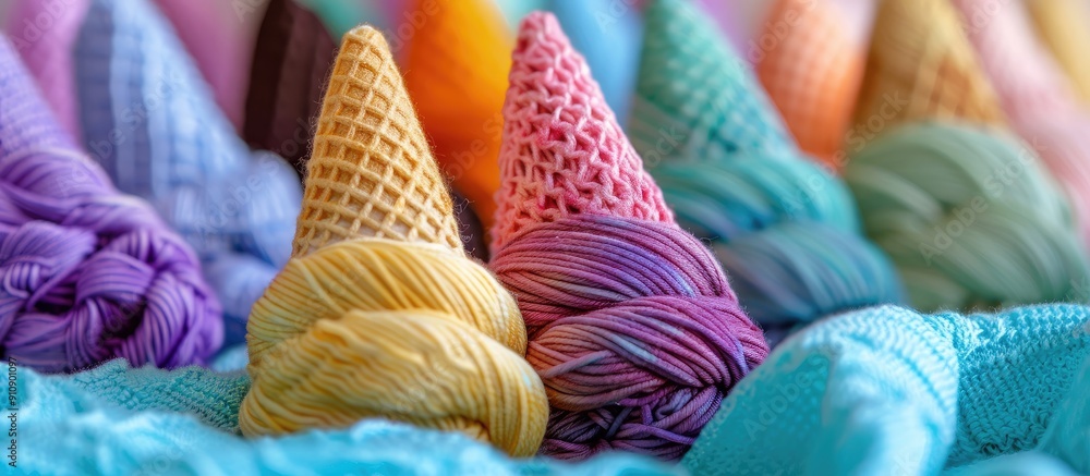 Aufkleber Engage in a soothing pastime creating vibrant yarn waffle cones with organic cotton Relax and unwind with this comforting hobby to alleviate stress Copy space image