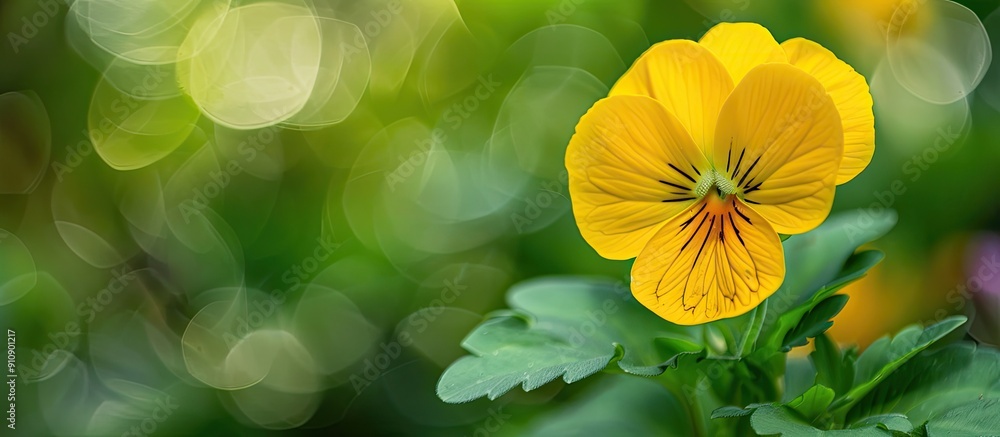 Aufkleber An image with a soft focus captures a macro shot of a yellow pansy providing ample copy space