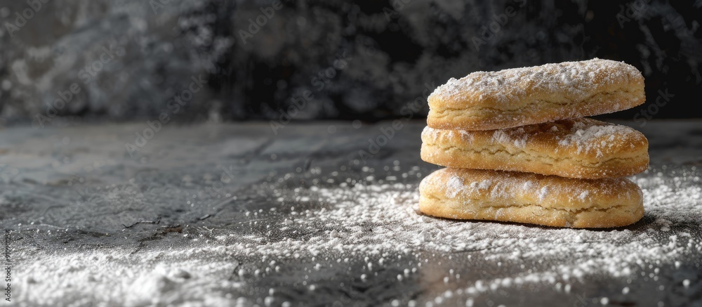 Leinwandbilder italian savoiardi ladyfingers biscuits displayed against a dark concrete backdrop creating a sophist