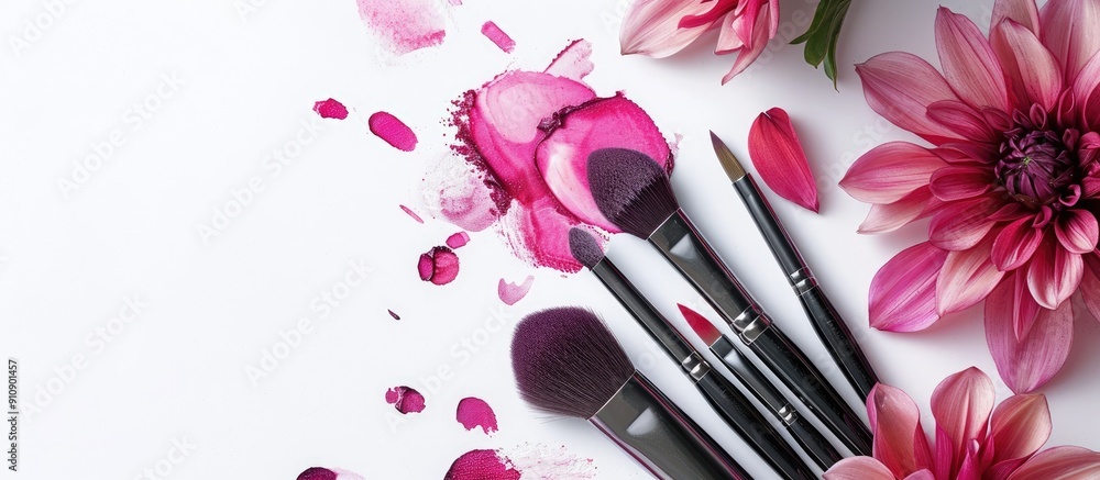 Aufkleber magenta brushes and a flower perfect for a beautician concept with a white backdrop providing room f