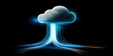 A cloud icon surrounded by digital icons representing various aspects of AI, such as data and machine learning