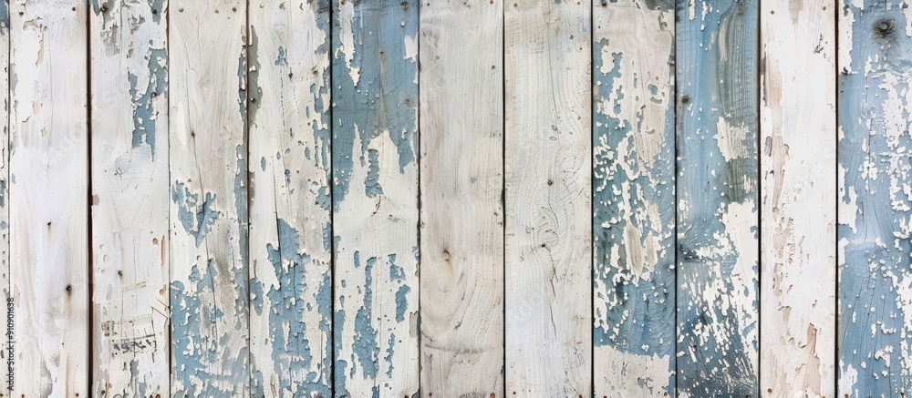 Leinwandbilder An old white and blue wooden header background with a vintage style and shabby paint creating a rustic and isolated texture with copy space image
