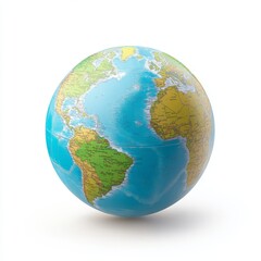 Obraz premium A colorful globe of the world with visible continents and oceans, on white background.