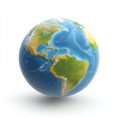 Fototapeta premium A colorful globe of the world with visible continents and oceans, on white background.