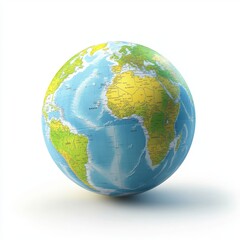 Fototapeta premium A colorful globe of the world with visible continents and oceans, on white background.