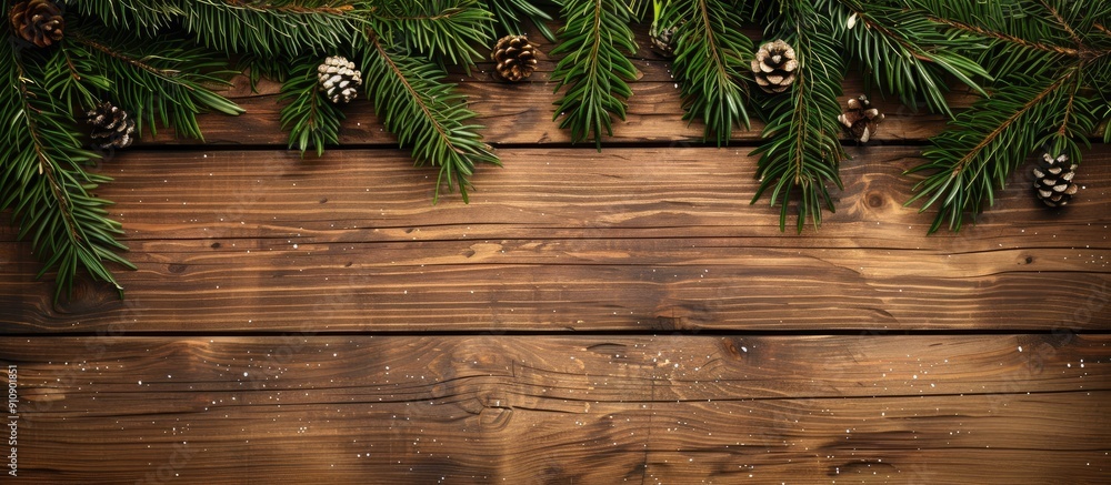 Aufkleber wooden background with a christmas tree branch provides an elegant copy space image