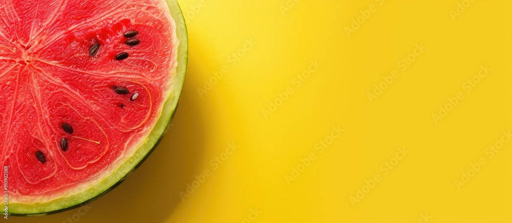 Poster yellow background with copy space image featuring a watermelon