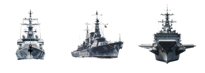 Collection of military ship isolated on transparent background. Generated Ai