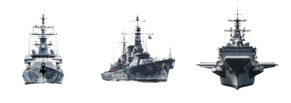 Collection of military ship isolated on transparent background. Generated Ai