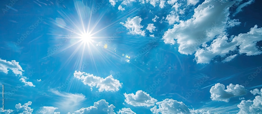 Poster sunny day with blue skies and white clouds offer an abstract background for a copy space image