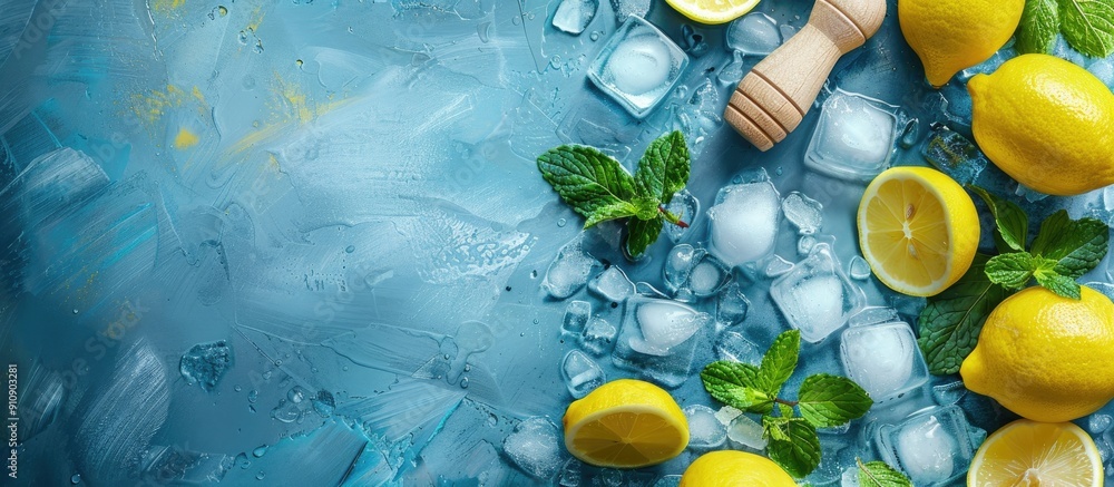 Aufkleber lemonade ingredients on citrus lemon background with copy space image showcasing fresh lemons mint l