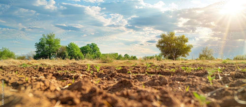 Aufkleber a rural landscape with dirt grass and trees in the background suitable for a copy space image