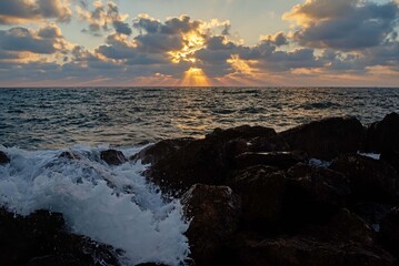 Sunset sea and sky with clouds. Israel