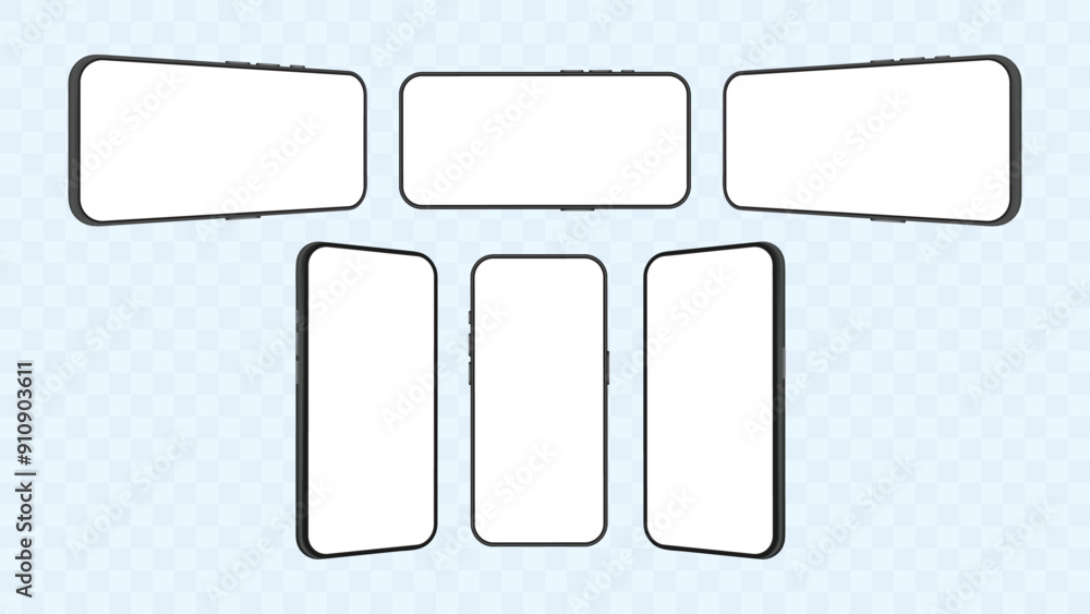Poster smartphone mockup vector templates - horizontal, vertical, front, perspective side view and multiple