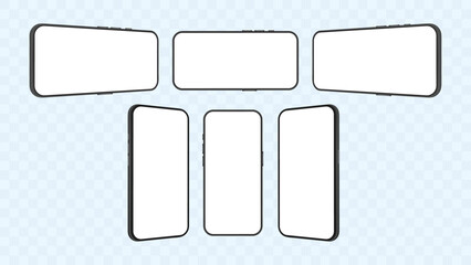 Smartphone Mockup Vector Templates - Horizontal, Vertical, Front, Perspective Side View and Multiple Angles with Editable Screen. Vector