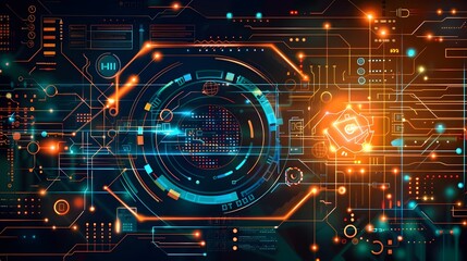 Obraz premium Dynamic Digital Data Infographic Interface with Futuristic Circuit Connections