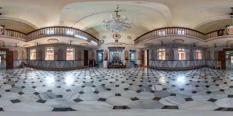 hdri 360 panorama inside hindu temple of ganesh god of wisdom and prosperity with head of elephant...