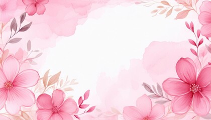 Pink flower frame background with watercolor