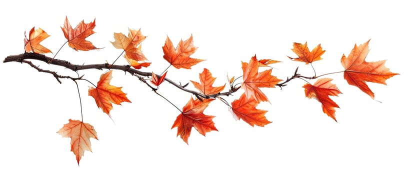 Isolated on a white background an autumn maple branch with leaves provides copy space image